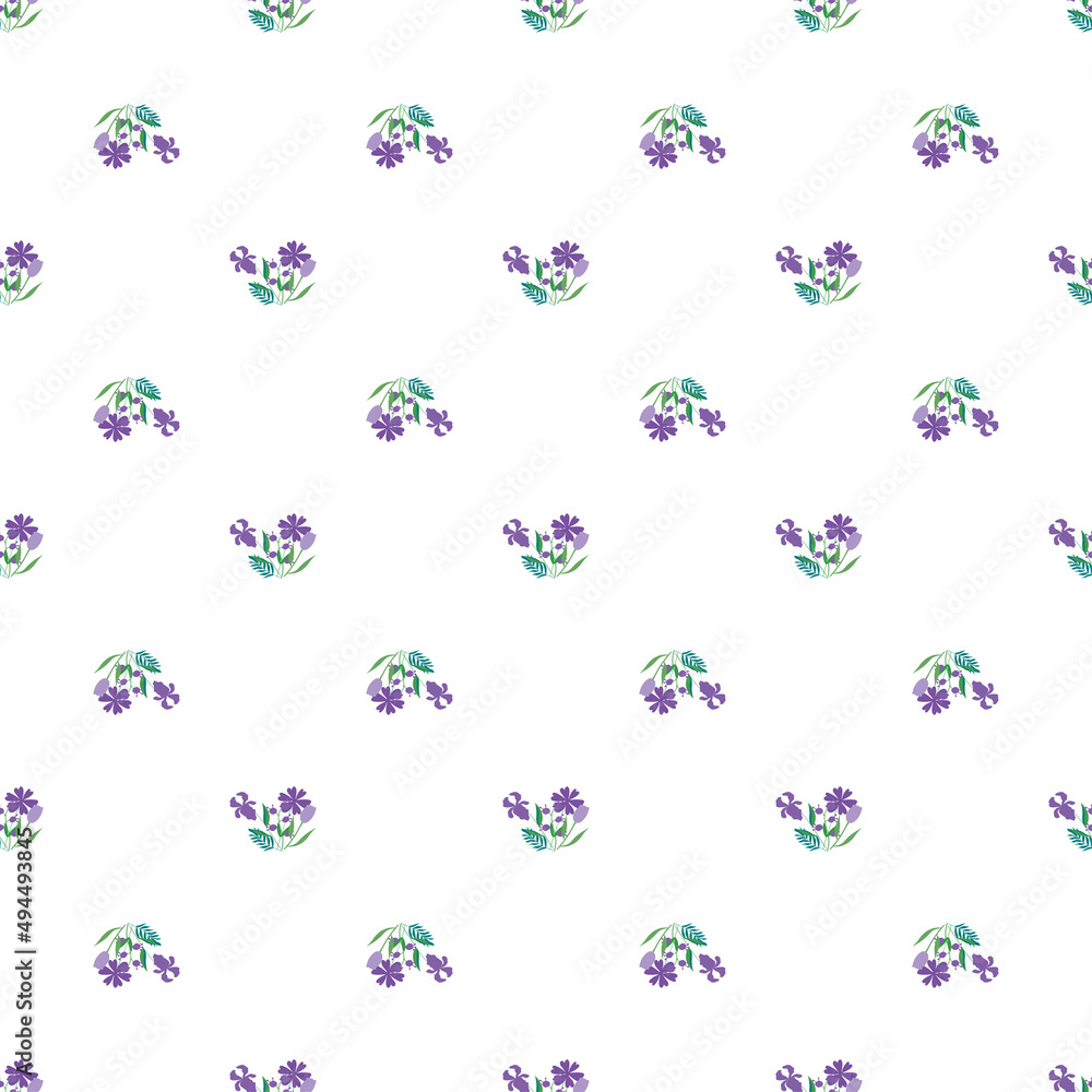 Seamless pattern of purple flowers. Vector decorative design element. 