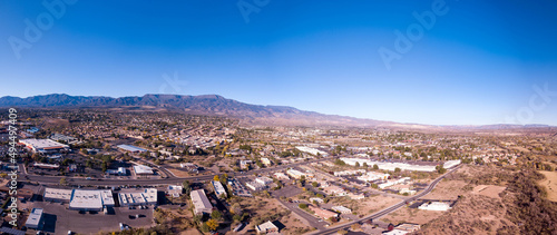 Panorama of a Jerome city in foot of desert moutains, Arizona, USA