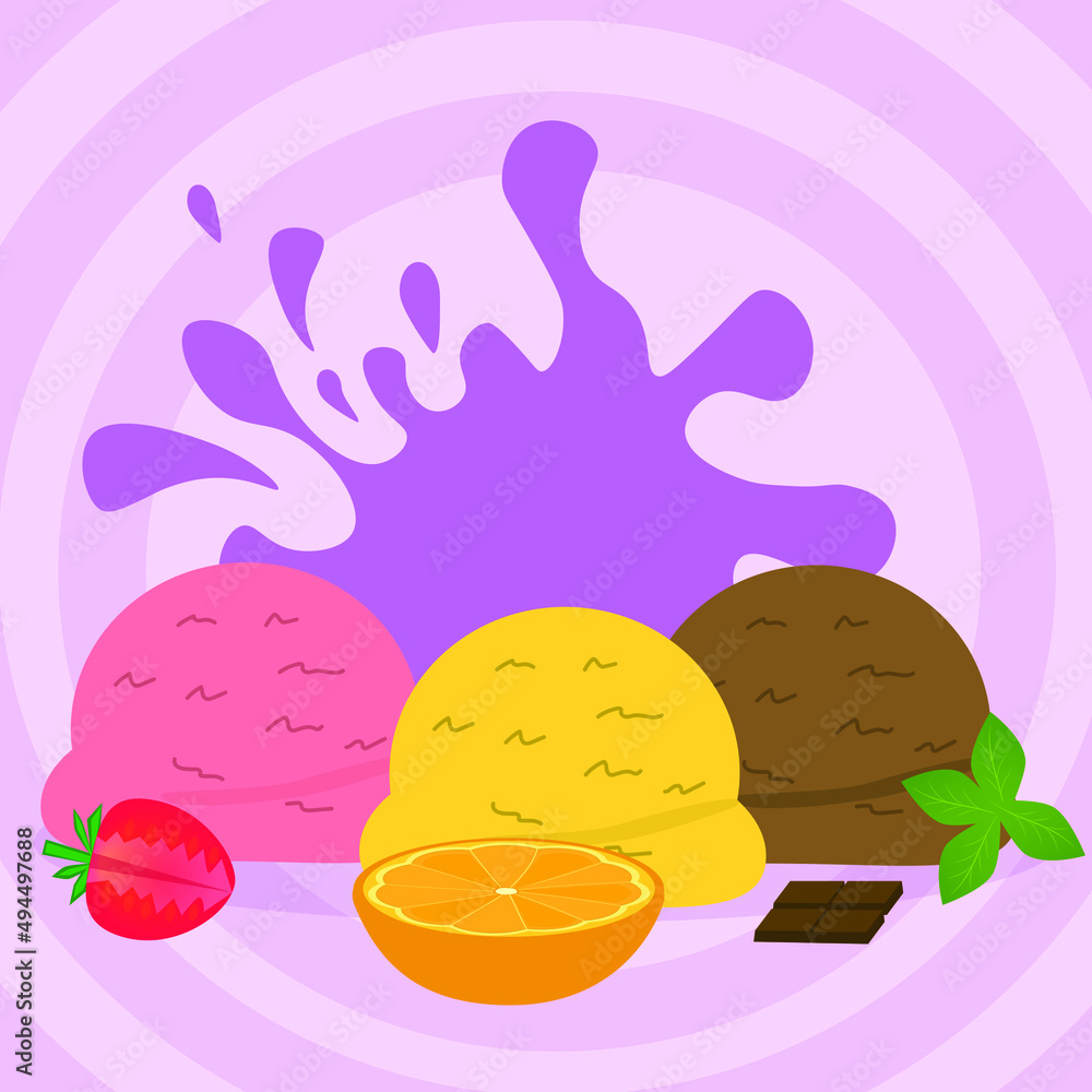 Fototapeta premium Mixed ice cream advertisement vector image..