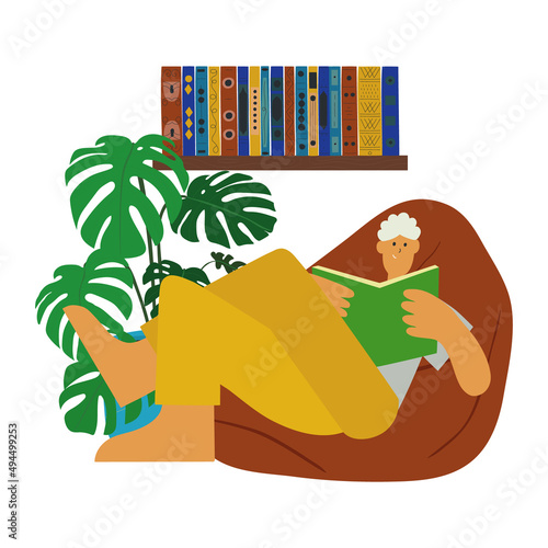 Bookcrossing concept. Happy man relaxing and reading the book. Modern illustration of book lovers, readers, literature fans isolated on white background. Vector
