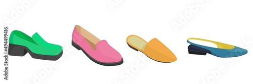 Casual women's shoes fashion collection. Bright Summer Shoes vector clip art.