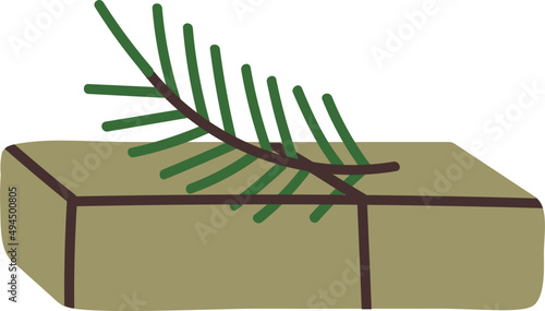 Christmas Gift with Fir Branch Decor Colored Illustration