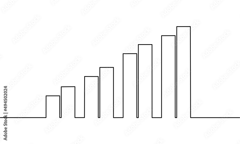 Continuous line drawing of growth graph, business growth, bar chart, object one line, single line art, vector illustration