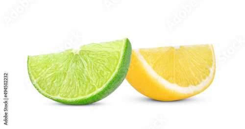Sliced of fresh lime and lemon isolated on white background.