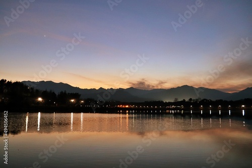 reflection of sunset on the lake