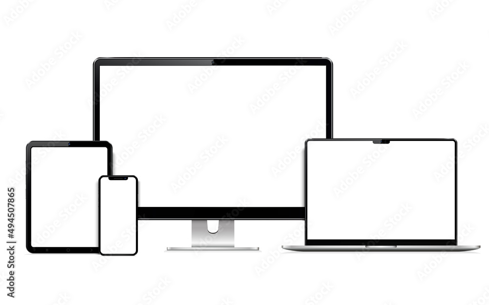 Realistic monitor computer, laptop, tablet, smartphone. Modern digital devices. Realistic monitor computer, laptop, tablet, smartphone. Modern digital devices.