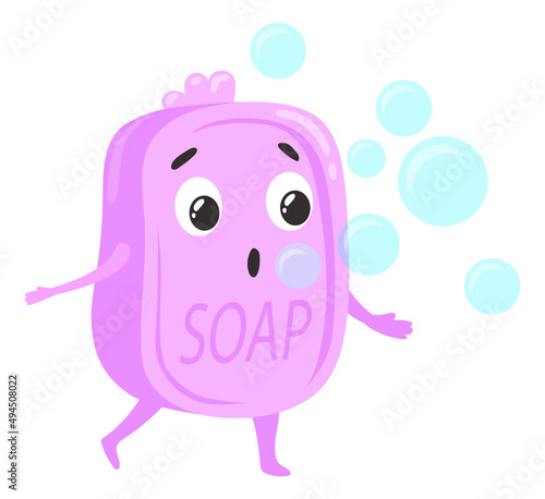 Funny soap character. Personal hygiene cartoon mascot