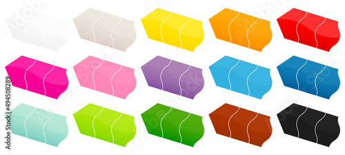 Set Fünfzehn Geteilte Diagonale Preisaufkleber Pfeil Bunt