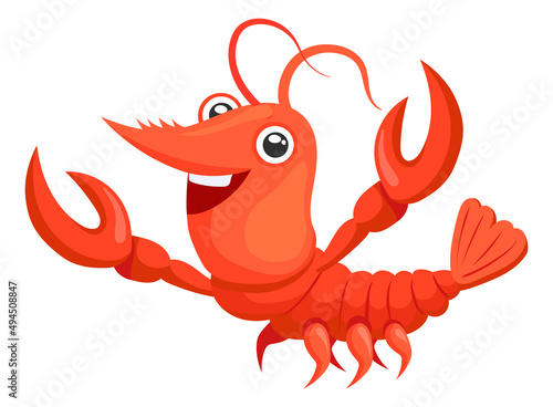 Funny lobster character. Cartoon red animal with big claws