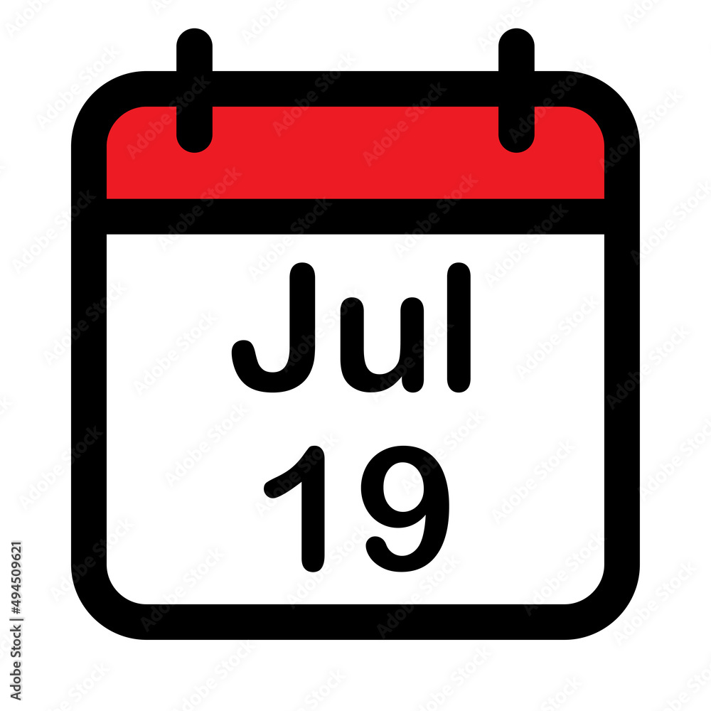Calendar icon with nineteenth July Calendar icon with nineteenth July