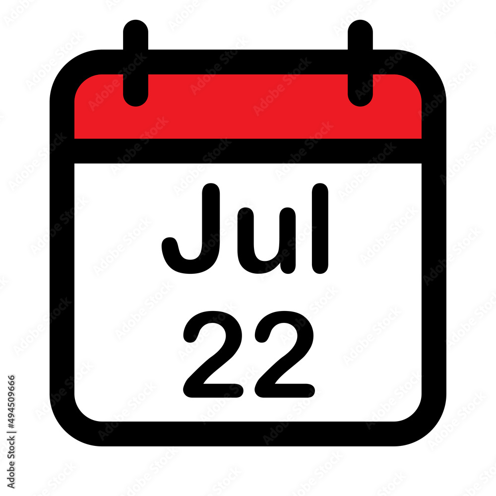 Calendar icon with twenty second July Calendar icon with twenty second July