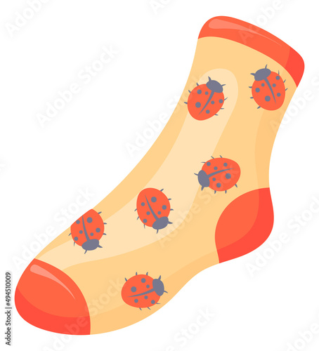 Cute sock with ladybirds pattern. Summer theme fashion