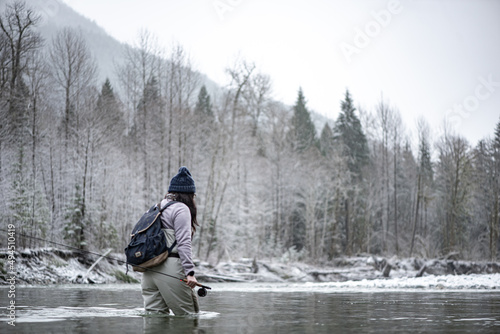 fishing women walking in snow