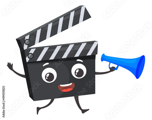 Clapper board character. Cinema mascot. Movie production symbol
