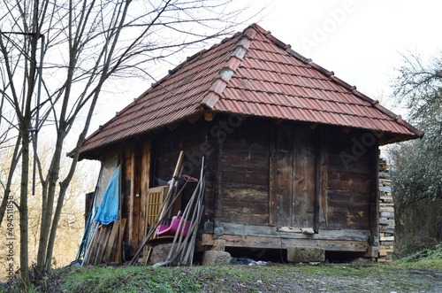 an old small wooden house