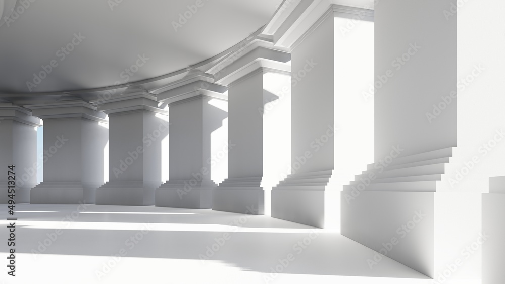 Naklejka premium Classic semicircular interior with columns 3d render