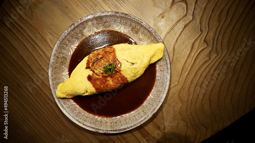 Top view of a delicious curry omurice in Kyoto photo