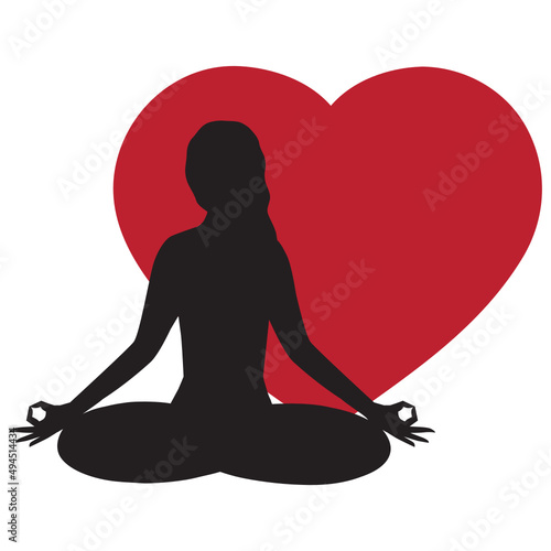 woman in yoga pose and red heart