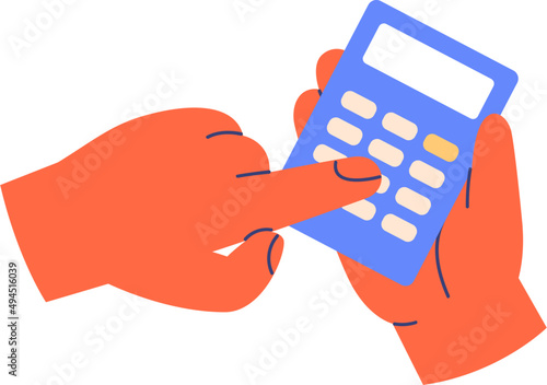 Fingers Pressing Calculator Buttons Cartoon Illustration