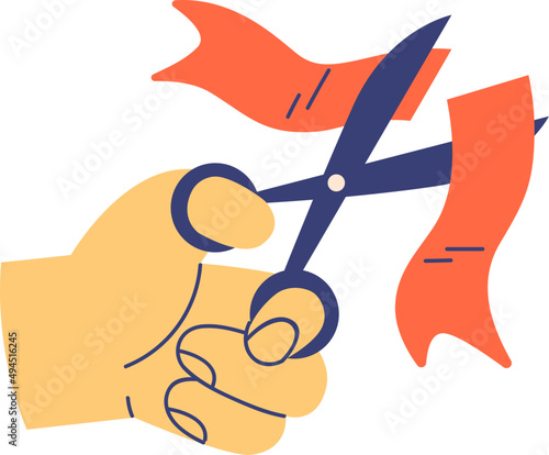 Hand Cutting Ribbon with Scissors Cartoon Illustration