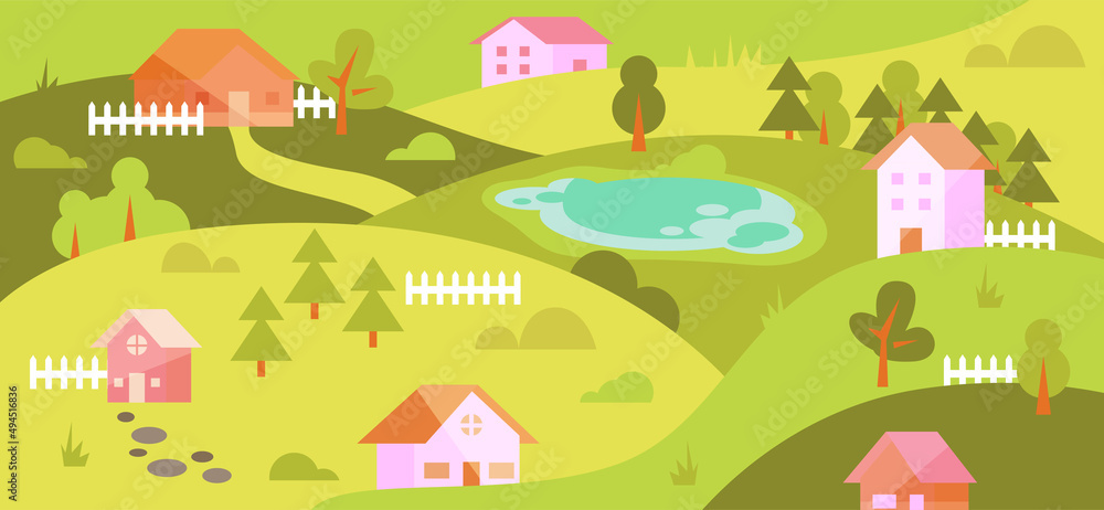 Fields with houses. Fields with houses.
