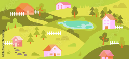 Fields with houses.