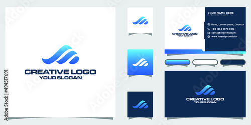 abstract design concept icons M on business techno vector logo design with business card design