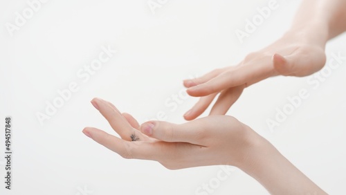 Photos Close-up shot of female hands on white background | Skin rejuvenation and hand c