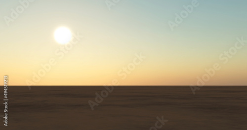 Illustration of a silhouette of a wide desert at sunset