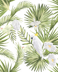 Handdoek met foto Palmbomen patronen Tropische jungle bloemen patroon  © Logunova  Elena