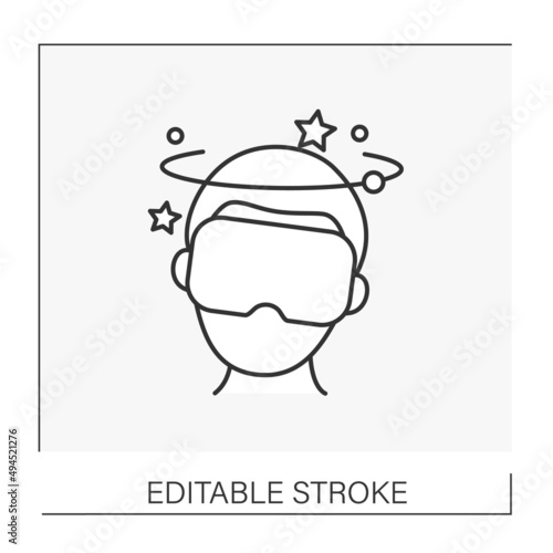  Goggles line icon. Dizziness in person in virtual glasses. Modern virtual technology. VR concept. Isolated vector illustration.Editable stroke
