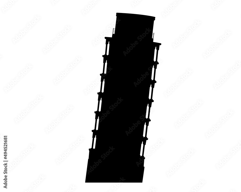 Black silhouette of Leaning Tower of Pisa, Pisa, Italy. Leaning Tower of Pisa icon. Vector illustration.