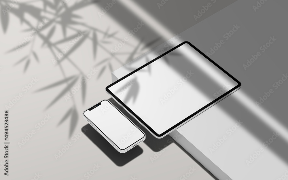 Realistic tablet screen mockup with shadow on top of devices. Realistic tablet screen mockup with shadow on top of devices.