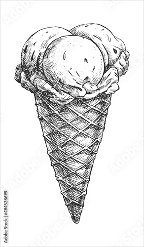 Hand-drawn illustration of Ice Cream. Vector. Ink drawing. 