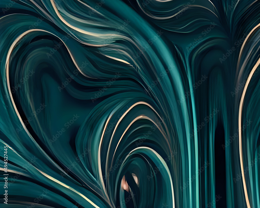 Fototapeta premium Conceptual abstract digital art. Vivid tints of blue and green. Dynamic flowing natural forms.
