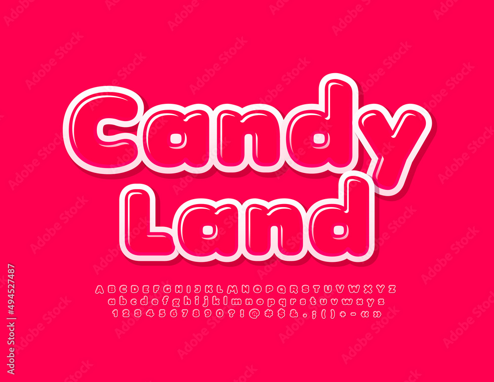 Vector bright logo Candy Land. Red Glossy Font. Creative set of sticker ...