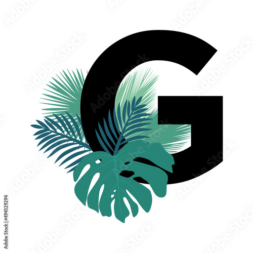tropic leaves, palm leaf letter g