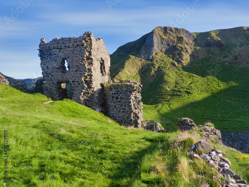 Historic Kinbane Castle ruins in County Antrim, Northern Ireland photo