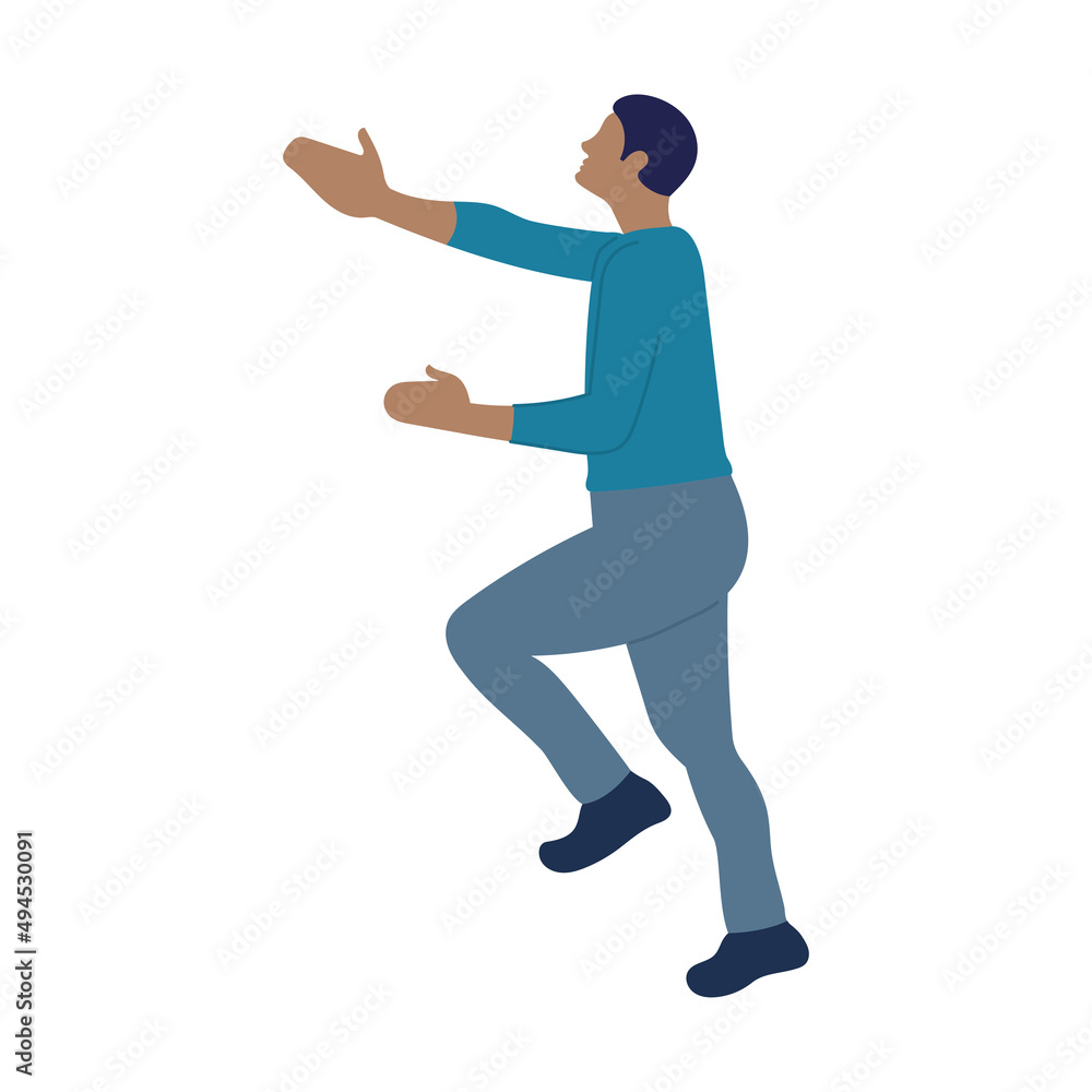 Isolated male cartoon doing an effort to push something Vector Isolated male cartoon doing an effort to push something Vector