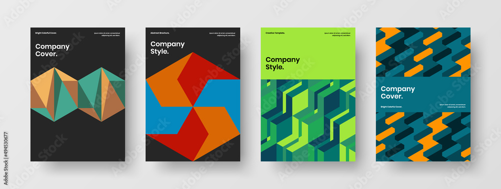 Premium handbill A4 vector design template composition. Modern geometric tiles book cover layout set.