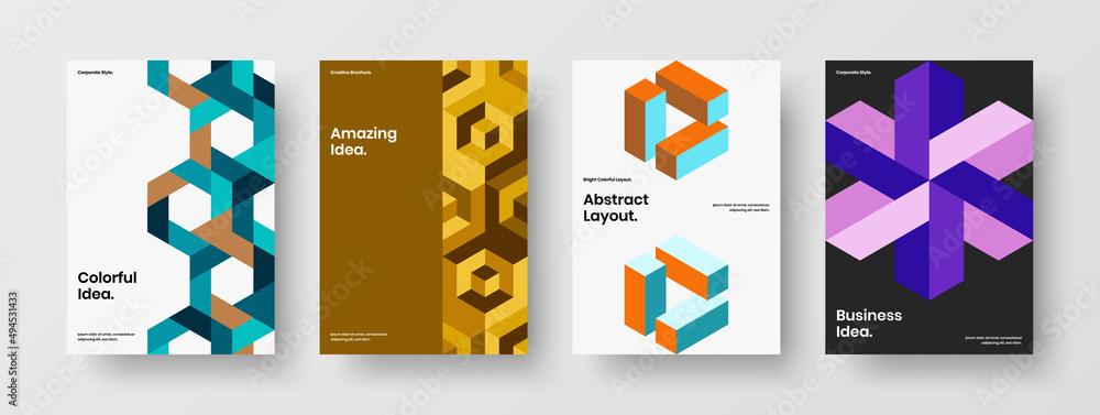 Modern pamphlet vector design concept composition. Fresh mosaic tiles annual report layout bundle.
