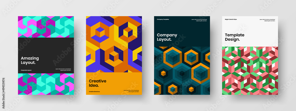 Obraz premium Abstract geometric shapes leaflet layout bundle. Simple banner A4 vector design concept composition.