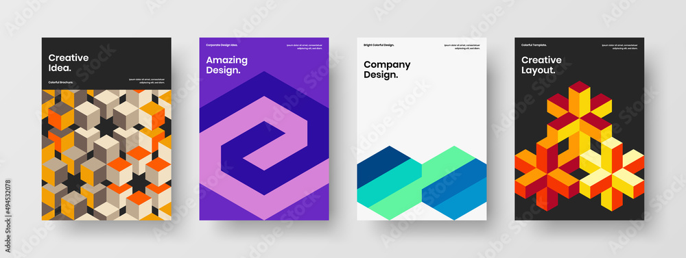Fototapeta premium Amazing front page design vector template composition. Trendy geometric tiles brochure concept bundle.