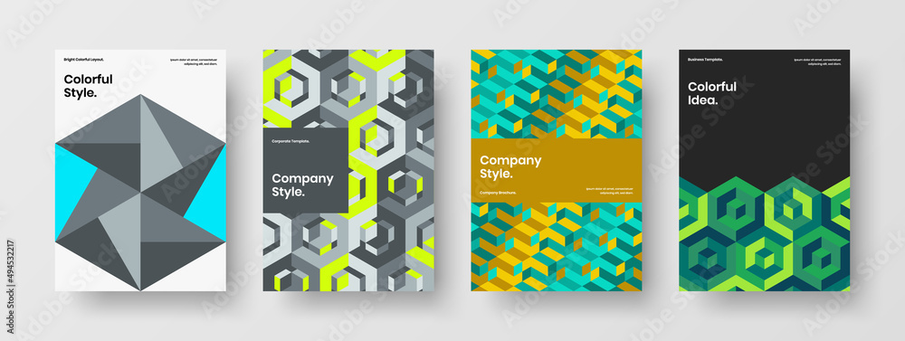 Obraz premium Trendy catalog cover design vector layout collection. Bright geometric shapes corporate brochure template set.