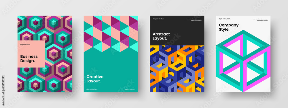 Abstract geometric tiles poster illustration bundle. Minimalistic journal cover A4 vector design concept collection.