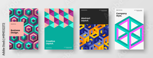Abstract geometric tiles poster illustration bundle. Minimalistic journal cover A4 vector design concept collection.