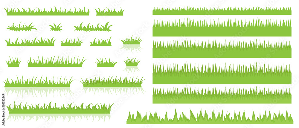 Green grass, vector set for drawing images in flat cartoon style. Natural  material for collecting headpieces, summer lawn sketches. Stock Vector |  Adobe Stock
