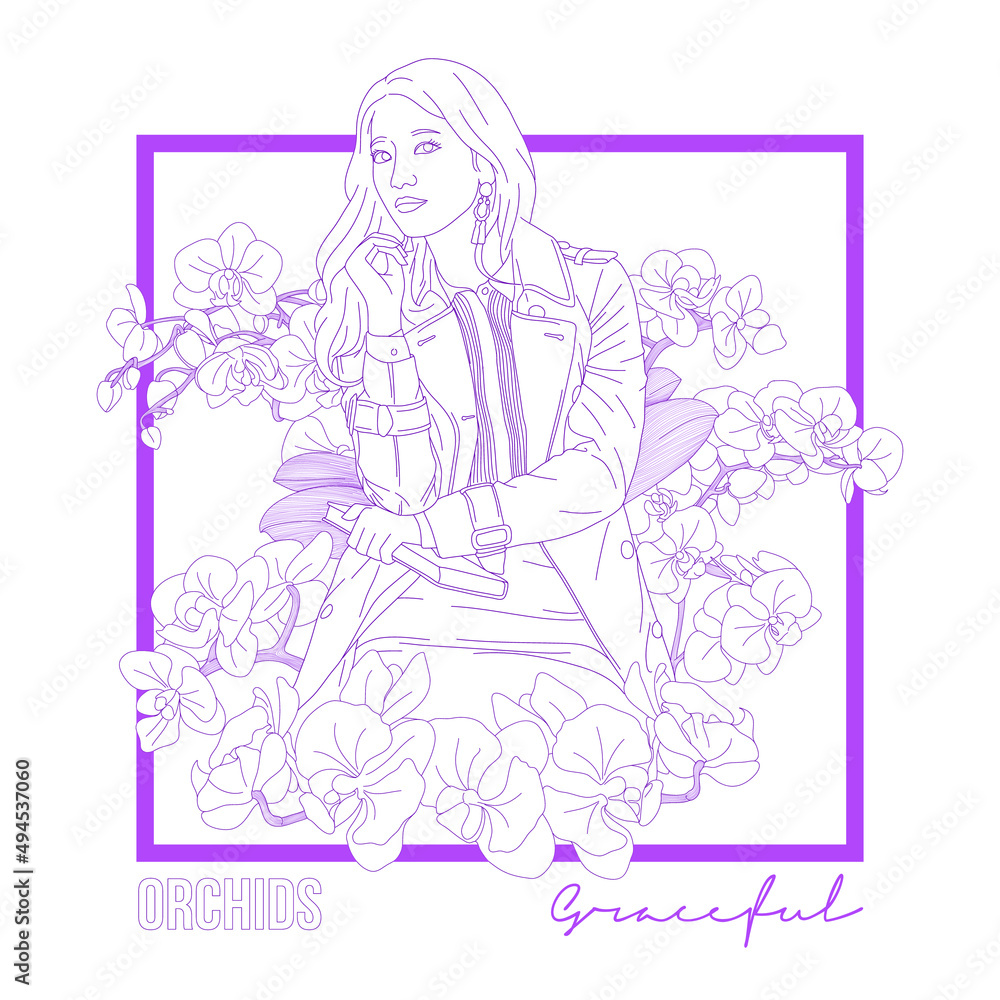 Flowers drawing line art concept. Woman Illustration. Flowers drawing line art concept. Woman Illustration.