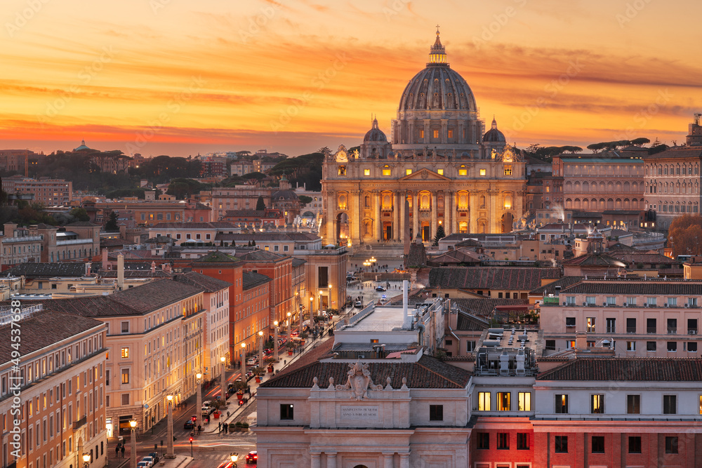 Vatican City skyline with St. Peter's Basilica