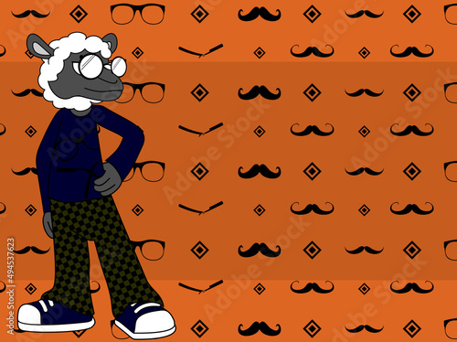 funny hipster sheep cartoon background illustration in vector format 